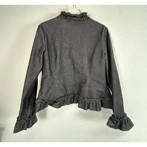 Nicole By Nicole Miller Womens Gray Ruffle Jacket Size 12 Stretch Open Front - Picture 2 of 7